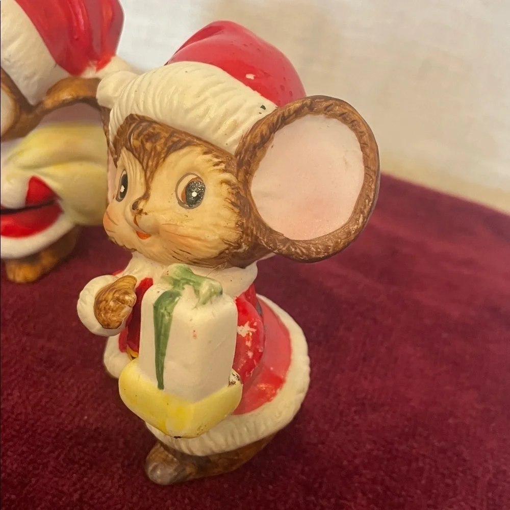 Christmas Mouse Figurines in Santa Outfits